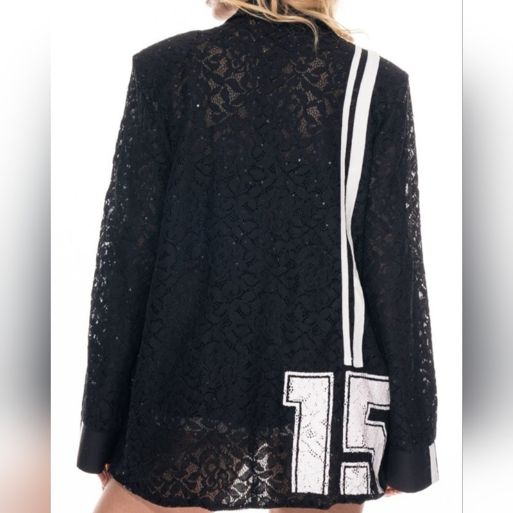 Black Lace #15 Blazer with Sequins And White Stripes. Sz M NWOT